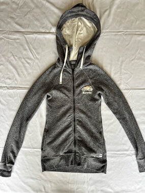 Roots Full Zip Hoodie Gray Zip-Up Hoodie Beaver Logo Size XS